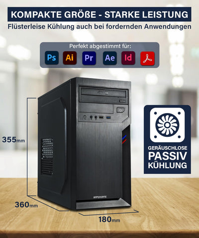 HYPER BYTE® Office PC – Computer mit Іntеl Quad Core i7 mit 3,9 GHz | 16 GB RAM | 512 GB SSD Festplatte | Win 11 Pro | WLAN | DVD+RW | USB 3.0 | High End Office Tower-Pc