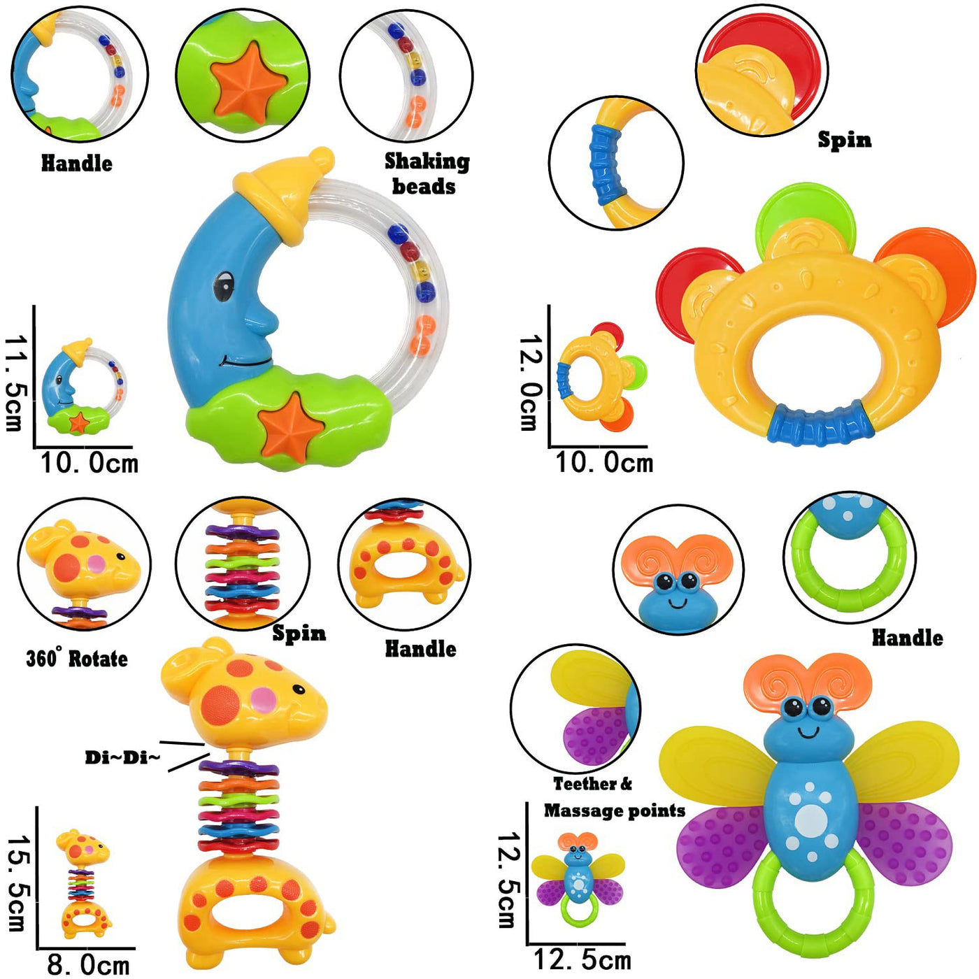 AIVIAI Baby Rassel Beißring Set Baby Spielzeug 6 Monate Babyspielzeug ab 3 6 9 12 Monaten Shaker Greifen Rassel Neugeborenes Spielzeug Musikalische Rasseln für Babys und Kleinkinder Geschenk（11 PCS）