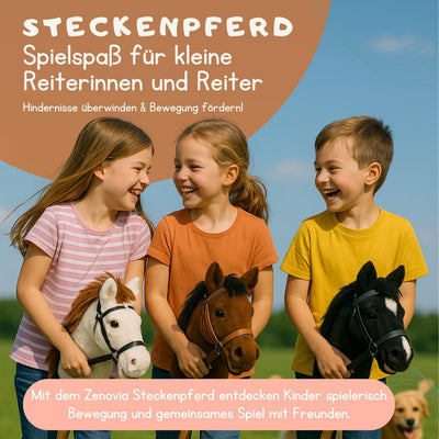 Zenovia Hobby Horse Steckenpferd Braun – Stockpferd für Kinder – ohne Räder & Griffe – Turniergeeignet – Abnehmbarer Stab – Geschenkverpackung – Reitspielzeug für drinnen & draußen