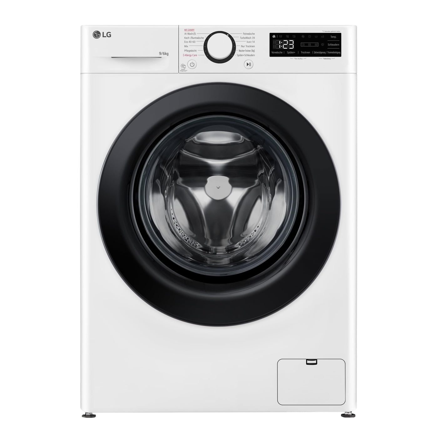 LG W4WR42966, Klasse A/D, Frontlader-Waschtrockner 9-6 kg, 62 x 60 x 85 cm, Wi-Fi, AI Direct Drive, Tiefenreinigung mit Dampf, TurboWash 360, Sicherheitsglastür, Weiß - Bullaugenring: Schwarz