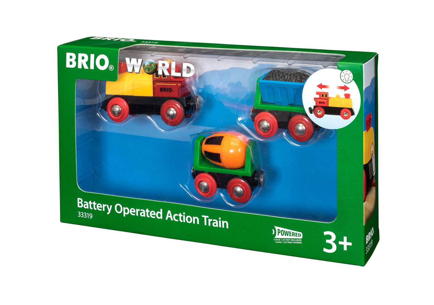 BRIO World 33319 Zug mit Batterielok - Mit beweglichem Kohlewaggon und rotierendem Zementmischer - Geeignet für Kinder ab 3 Jahren