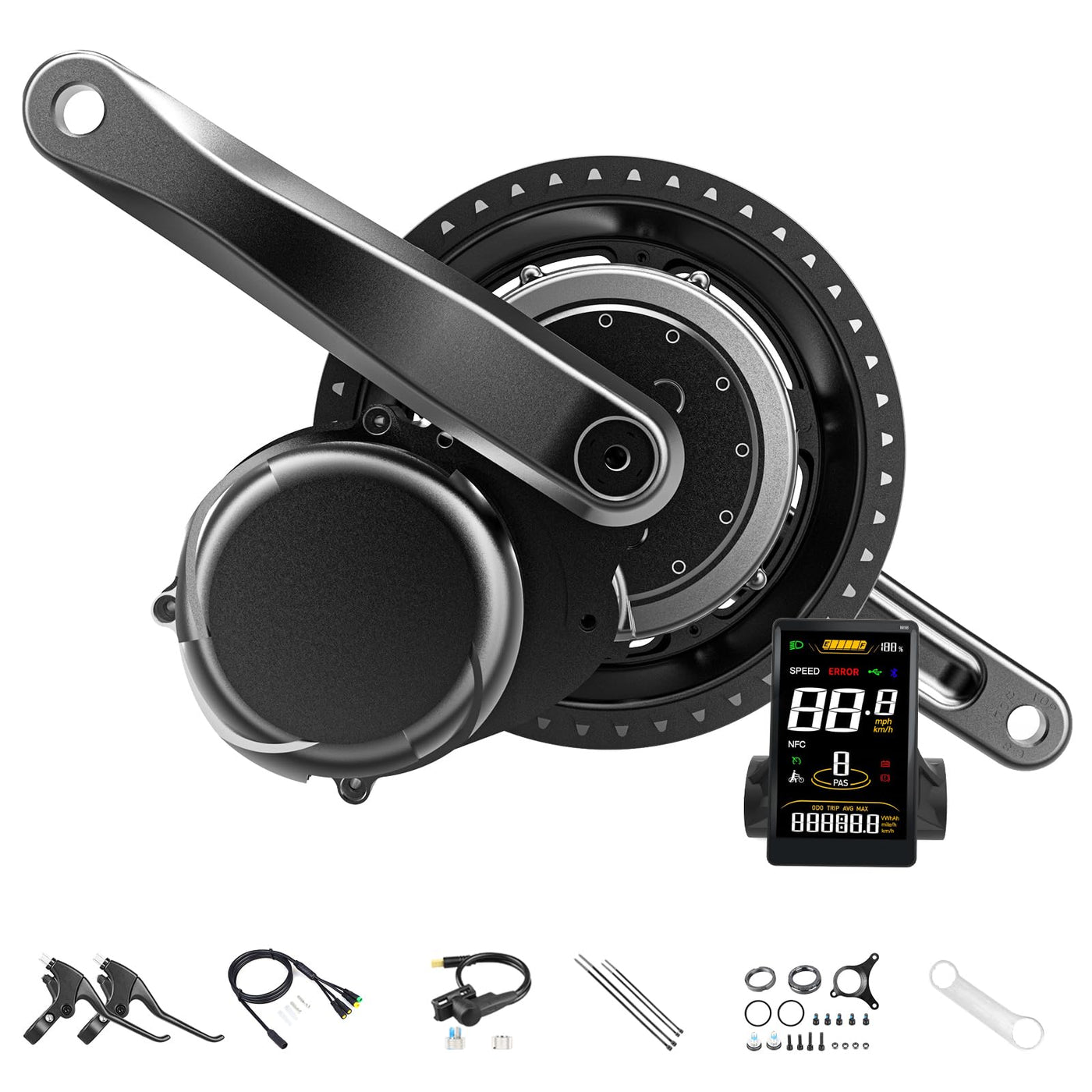 TSDZ Mittelmotor TSDZ8 48V 750W 2024 Version, mit SWM58 Großer Bildschirm Anzeige Ebike Elektrofahrrad Umbausatz for BB68mm Moutainbike