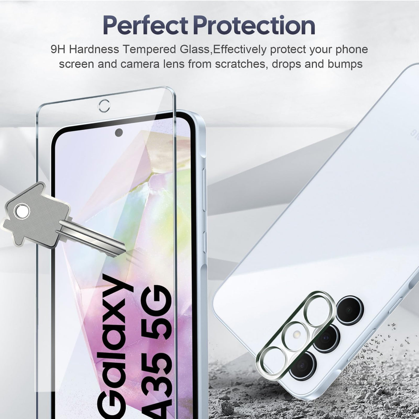 Kiewhay Schutzfolie Kompatibel mit Samsung Galaxy A35 5G Displayschutzfolie 6,6'', 3x Schutzfolie + 2x Kamera Schutzfolie, [9H Härte] [Keine Blasen] 99,99% HD Glasfolie - 5 Stück
