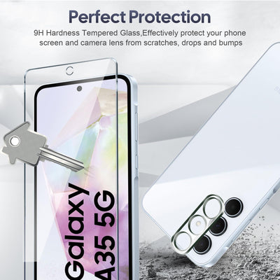 Kiewhay Schutzfolie Kompatibel mit Samsung Galaxy A35 5G Displayschutzfolie 6,6'', 3x Schutzfolie + 2x Kamera Schutzfolie, [9H Härte] [Keine Blasen] 99,99% HD Glasfolie - 5 Stück