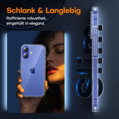 TAURI 5 in 1 für iPhone 16 Plus hülle, Handyhülle für iPhone 16 Plus Case, [Vergilbt Nicht] Schlanke, Stoßfeste Telefon Hülle - Transparent
