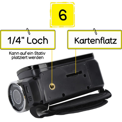 Kids Videokamera-Camcorder, 16x 1080P 30fps Vlogging Kamerarecorder mit Drehbarem 2,7-Zoll-TFT-Bildschirm, Class10 U3-Chip, Fülllicht, Eingebautem Lautsprecher, Support 32GB Expandable(Schwarz)