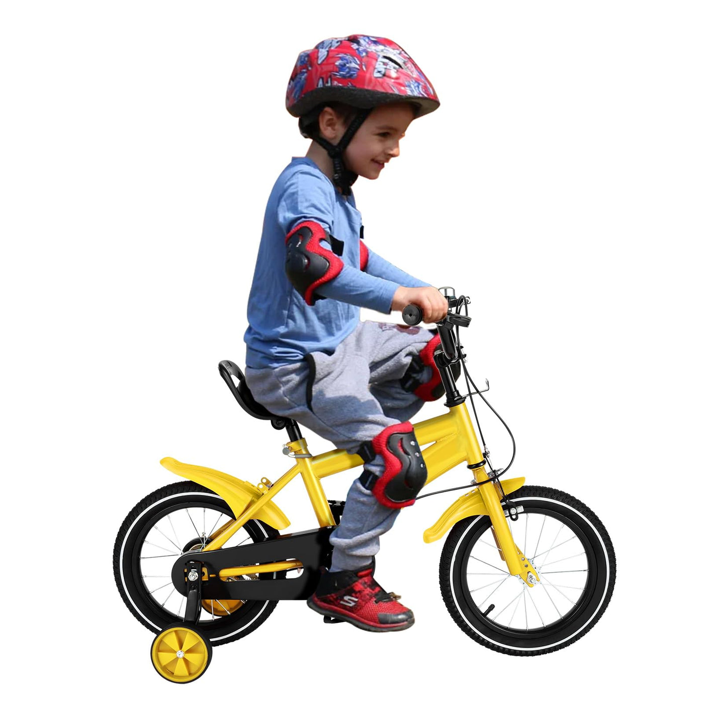 YyanLAK 14 Zoll Kinder Fahrrad, Kinderfahrrad Fahrrad Bike Mit Hilfsrad, Kids Mountainbike, Rad Bike Unisex, Einstellbare KissenhöHe 66-73cm, FüR MäDchen Jungen Bleu Pornografische (Gelb)