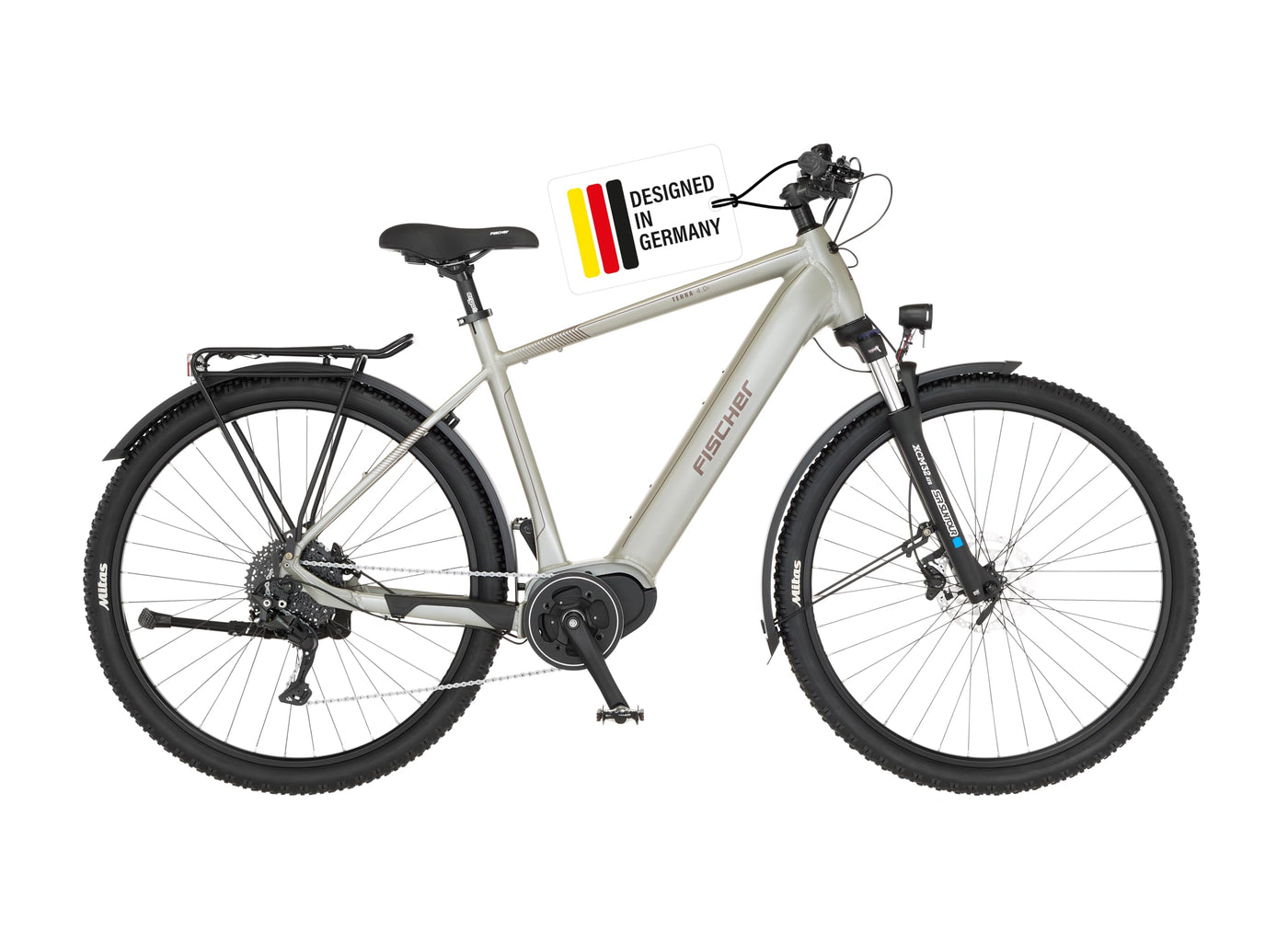 FISCHER E-Bike ATB TERRA 4.0i, Elektrofahrrad für Damen und Herren, RH 55 cm, Mittelmotor 80 Nm, 36 V Akku, grau