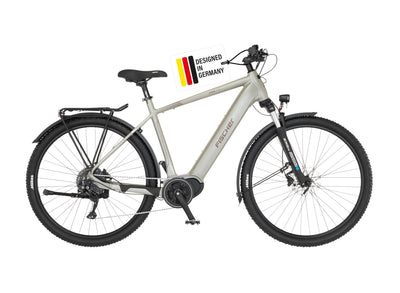 FISCHER E-Bike ATB TERRA 4.0i, Elektrofahrrad für Damen und Herren, RH 55 cm, Mittelmotor 80 Nm, 36 V Akku, grau