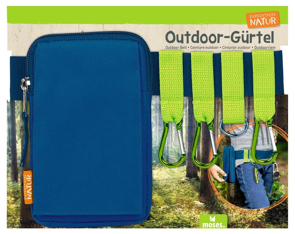 Moses Outdoor-Gürtel Expedition Natur Gurt mit Tasche und Karabinern, Perfekt für Camping Gürteltasche Taschenlampe, Kompass & Co, Blau, Uni