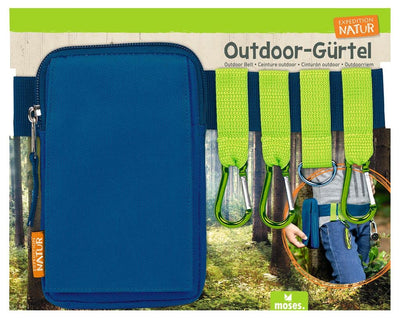 Moses Outdoor-Gürtel Expedition Natur Gurt mit Tasche und Karabinern, Perfekt für Camping Gürteltasche Taschenlampe, Kompass & Co, Blau, Uni