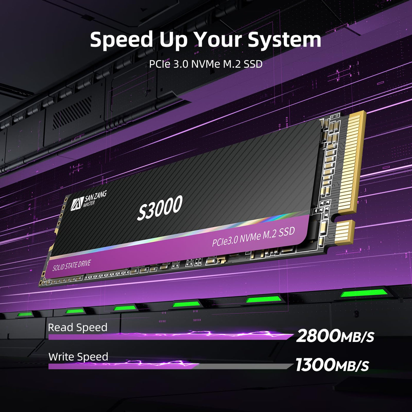 SAN ZANG MASTER 512GB NVMe SSD M.2 PCIe Gen3x4 2280, Interne SSD 512GB, Bis zu 2800MB/s Lesen, 1300MB/s Schreiben, SLC Cache 3D NAND Flash, Kompatibel mit Laptop und PC Desktop, S3000