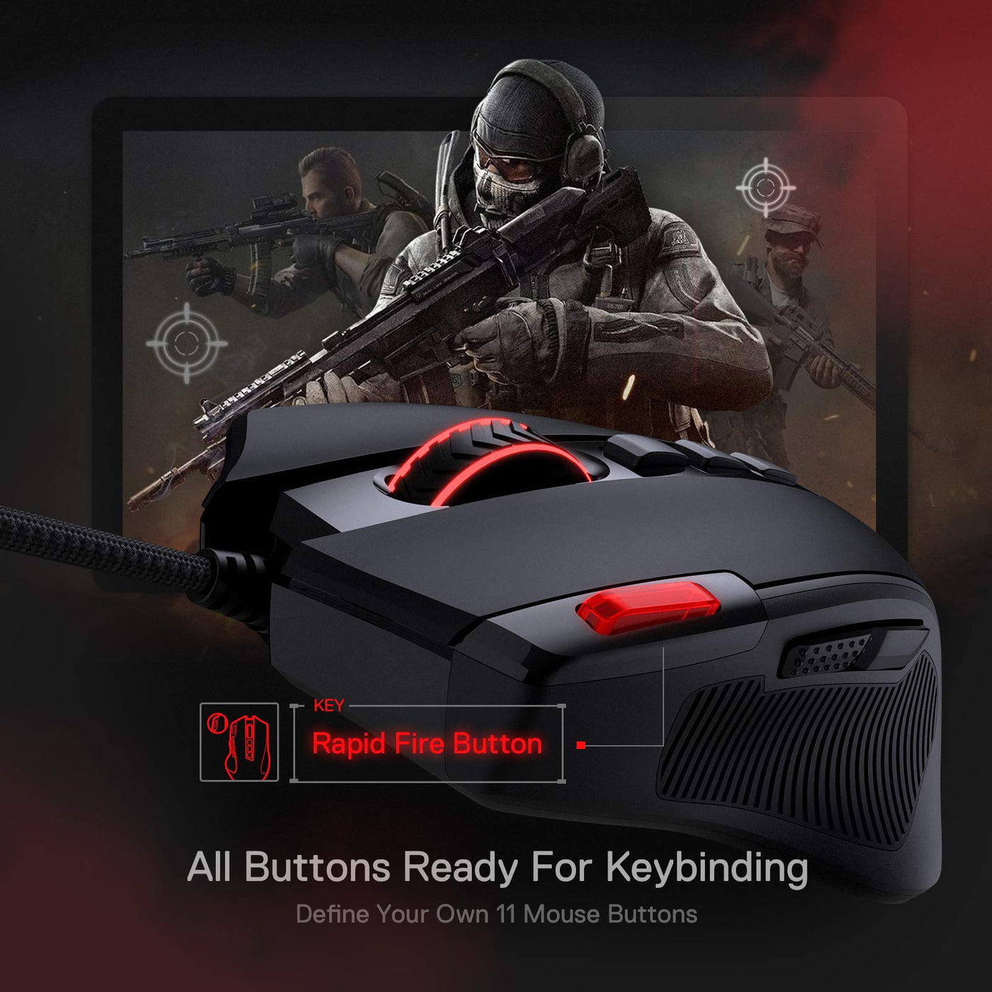 Redragon M612 Predator RGB Gaming Maus, 8000 DPI kabelgebundene optische Maus mit 11 programmierbaren Tasten & 5 Hintergrundbeleuchtungsmodi, Software unterstützt DIY Keybinds Rapid