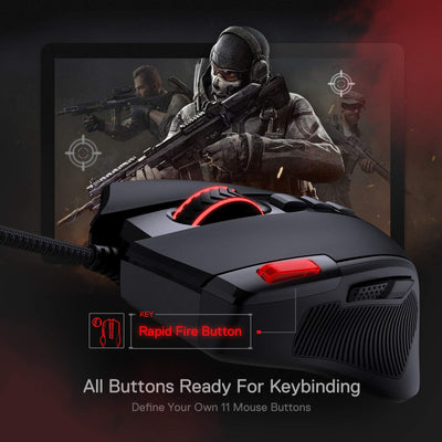 Redragon M612 Predator RGB Gaming Maus, 8000 DPI kabelgebundene optische Maus mit 11 programmierbaren Tasten & 5 Hintergrundbeleuchtungsmodi, Software unterstützt DIY Keybinds Rapid