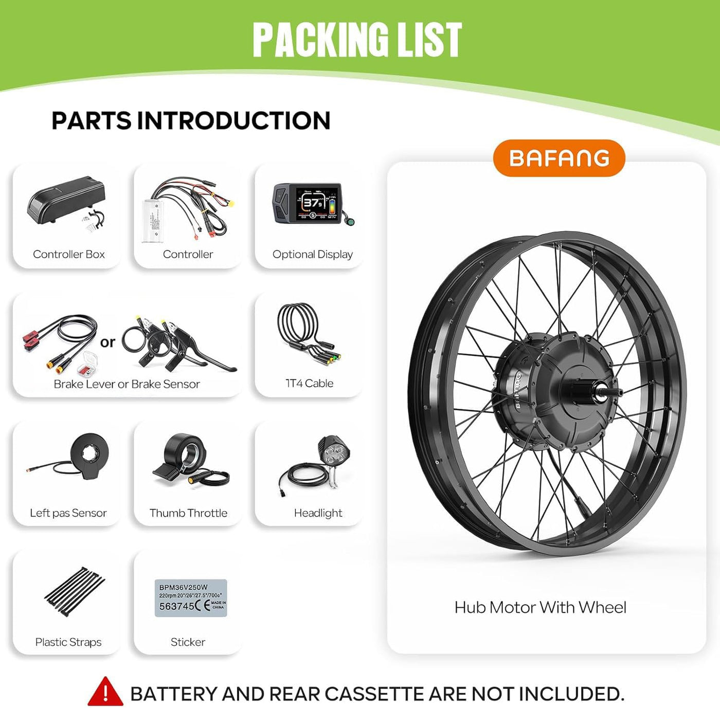 BAFANG G062 48V 1000W Hinterradmotor für 175 mm Tropfen, 20" 26" Fat Tire Elektro-Rad-Umsetzungs-Kit mit Akku (optional) und LCD-Anzeige (optional), Hinterrad hub Motor-Rad-Kit mit PAS-Sensor