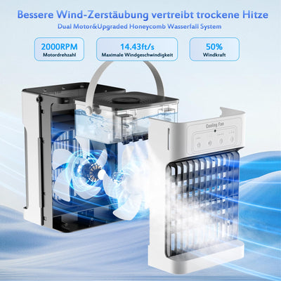 Mobile Klimaanlage mit Fernbedienung,1100ML Mini Luftkühler mit Wasserkühlung, 2-8H Timer & 7 LED，3 Luftgeschwindigkeiten & 3 Kühlnebel, Mobiles Klimagerät für zimmer,Wohnungen und Büro
