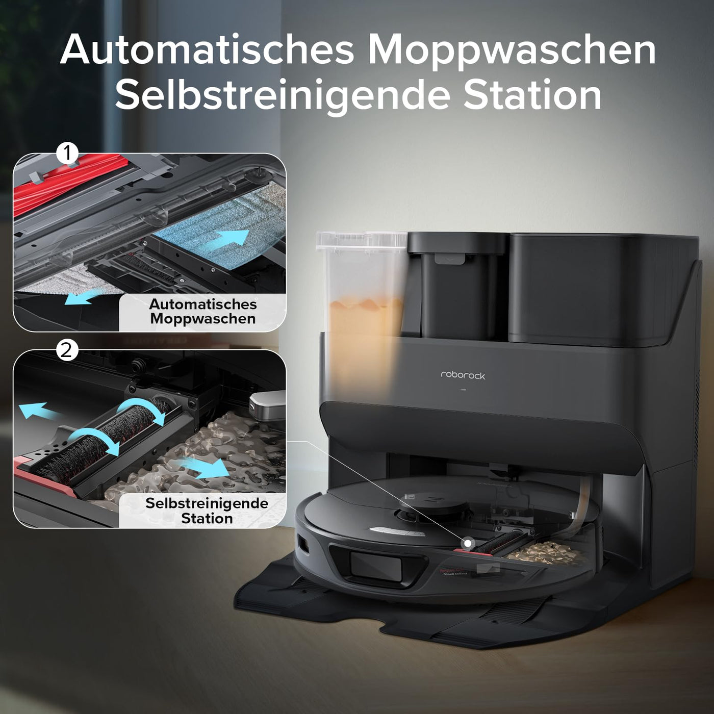 roborock S7 Max Ultra Saugroboter mit selbstentleerender/selbstwaschender/selbsttrocknender/selbstbefüllender/selbstreinigender Station (5500 Pa, aktive Hindernisvermeidung, App/Sprachsteuerung)