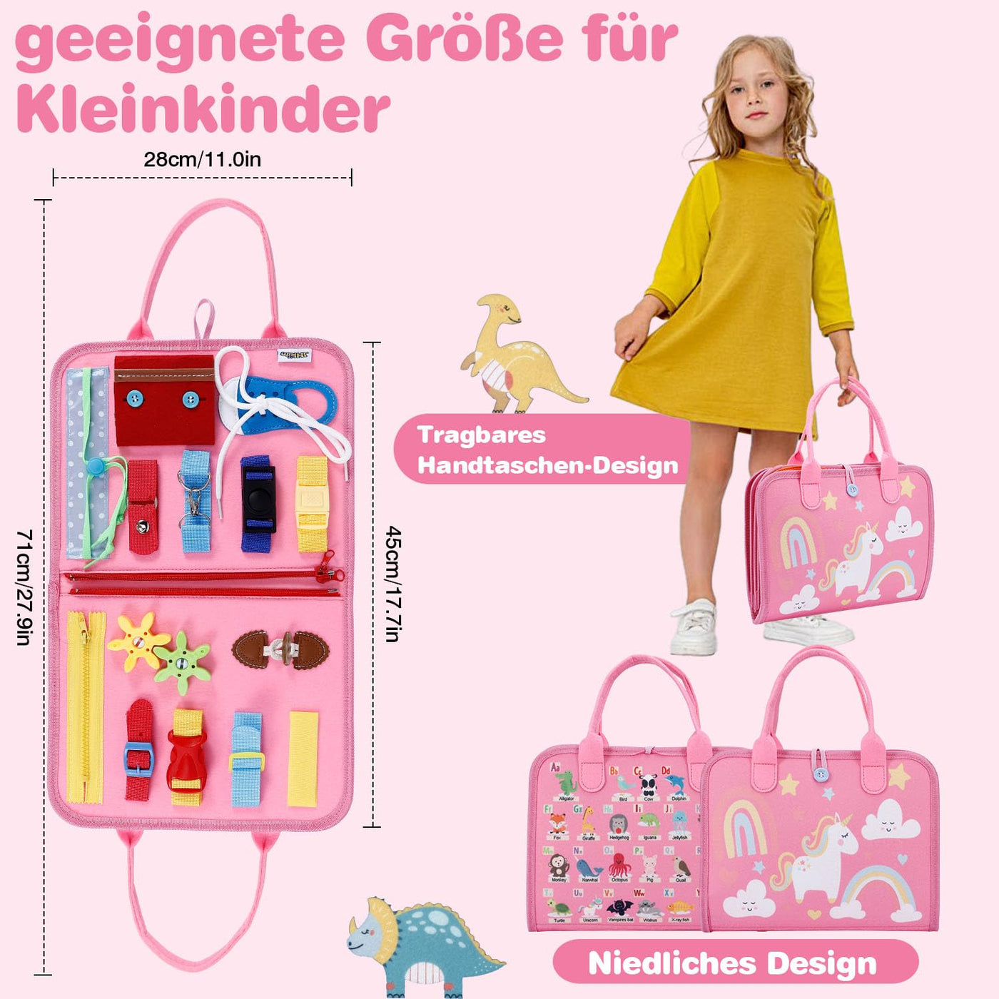 JHkim Busy Board Deutsch Montessori Spielzeug ab 1 2 3 4 Jahre, Jungen & Mädchen, Kinder Sensorik Geschenk, Activity Board Lernspielzeug, Motorikspielzeug für Reise Auto & Flugzeug