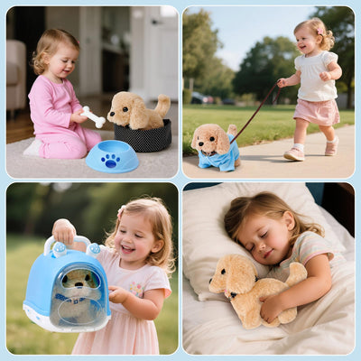 Tacobear Hund Spielzeug Kinder der Läuft und Bellt, Elektrischer Hund mit Leine Hundekäfig Hundemantel Interaktives Haustier Kuscheltier Spielhund Geschenk Spielzeug für Mädchen Junge 3 4 5 6 Jahre