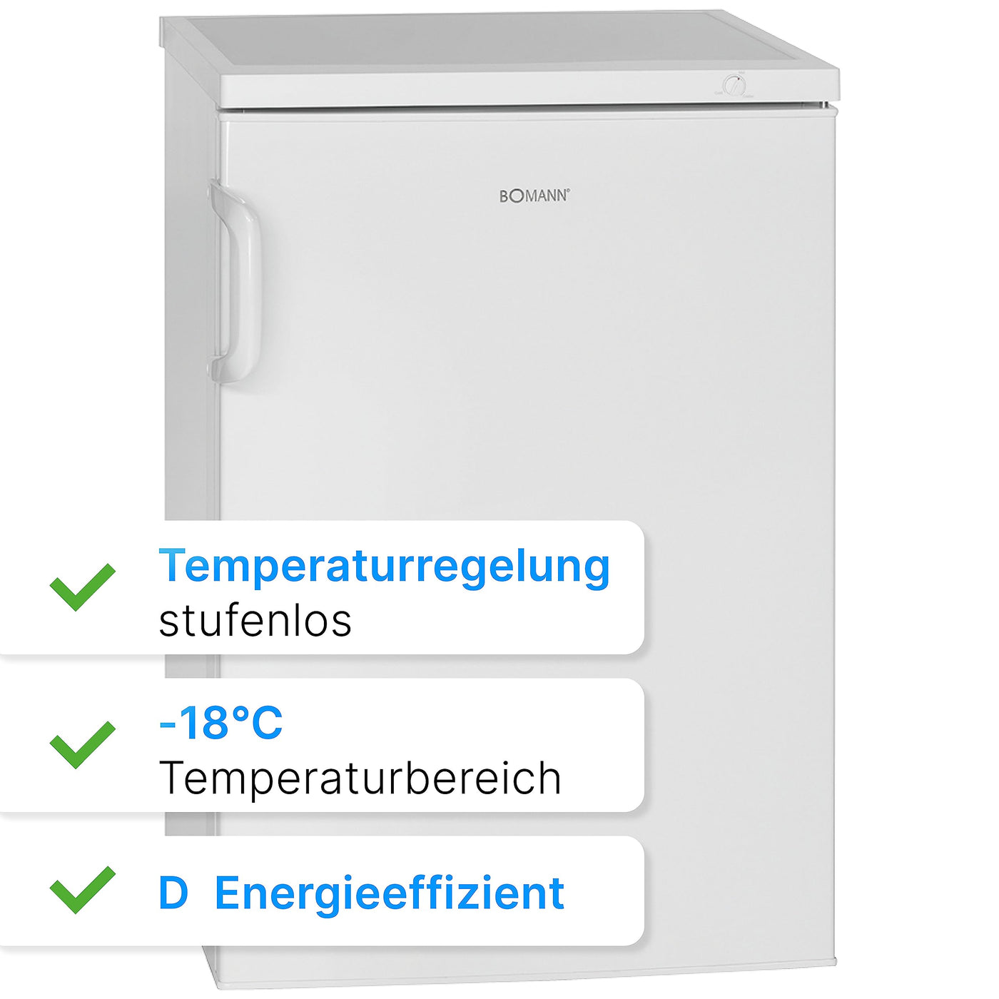 Bomann Gefrierschrank 85L Nutzinhalt, Gefrierschrank klein mit 3 Schubladen, wechselbarer Türanschlag, Freezer mit 4 Sterne-Kennzeichnung, leise & effizient, nur 131 kWh/Jahr - GS 2196.1 weiß