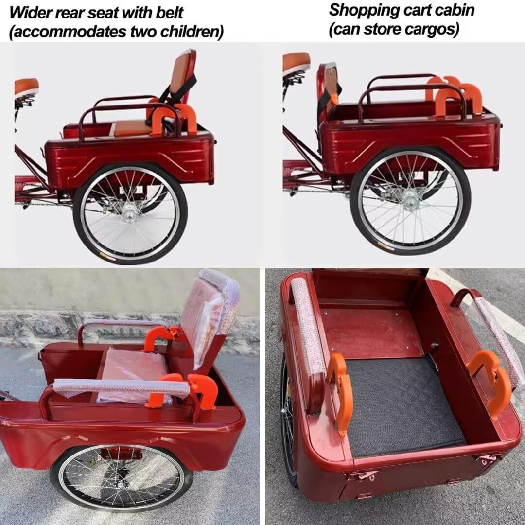 LSQXSS Outdoor-Cruiser-Fahrräder mit hinterer Kabine, älteres Roller-Dreirad mit hinterem Beifahrersitz, Freizeit-Einkaufswagen-Rikscha-Tretfahrrad für Erwachsene, Stoßdämpfer-Vordergabel