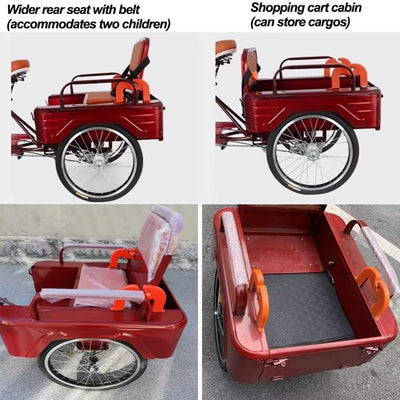 LSQXSS Outdoor-Cruiser-Fahrräder mit hinterer Kabine, älteres Roller-Dreirad mit hinterem Beifahrersitz, Freizeit-Einkaufswagen-Rikscha-Tretfahrrad für Erwachsene, Stoßdämpfer-Vordergabel