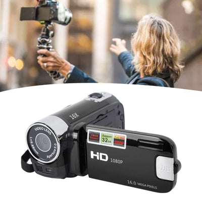 Akozon Handheld-Video-Camcorder, 1080P 16 MP DV-Kamera, 2,7-Zoll-TFT-drehbarer Bildschirm, 16-Fach Vlogging-Video für Kinder, Digitalzoom mit USB-Kabel, Schwarzer -DV-Player (Schwarz)