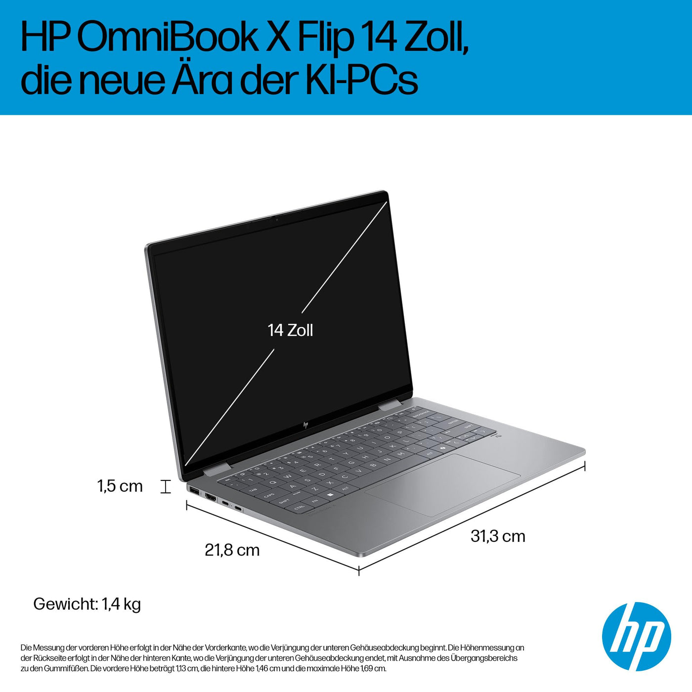 HP OmniBook X Flip 2in1 Next Gen AI Laptop | Intel Core Ultra 7 258V | dedizierte NPU für KI | 47 NPU Tops | Copilot+ PC | 14" 3K 2880x1800 OLED Touchscreen | 32 GB | 1TB SSD | Win11 | QWERTZ | Silber