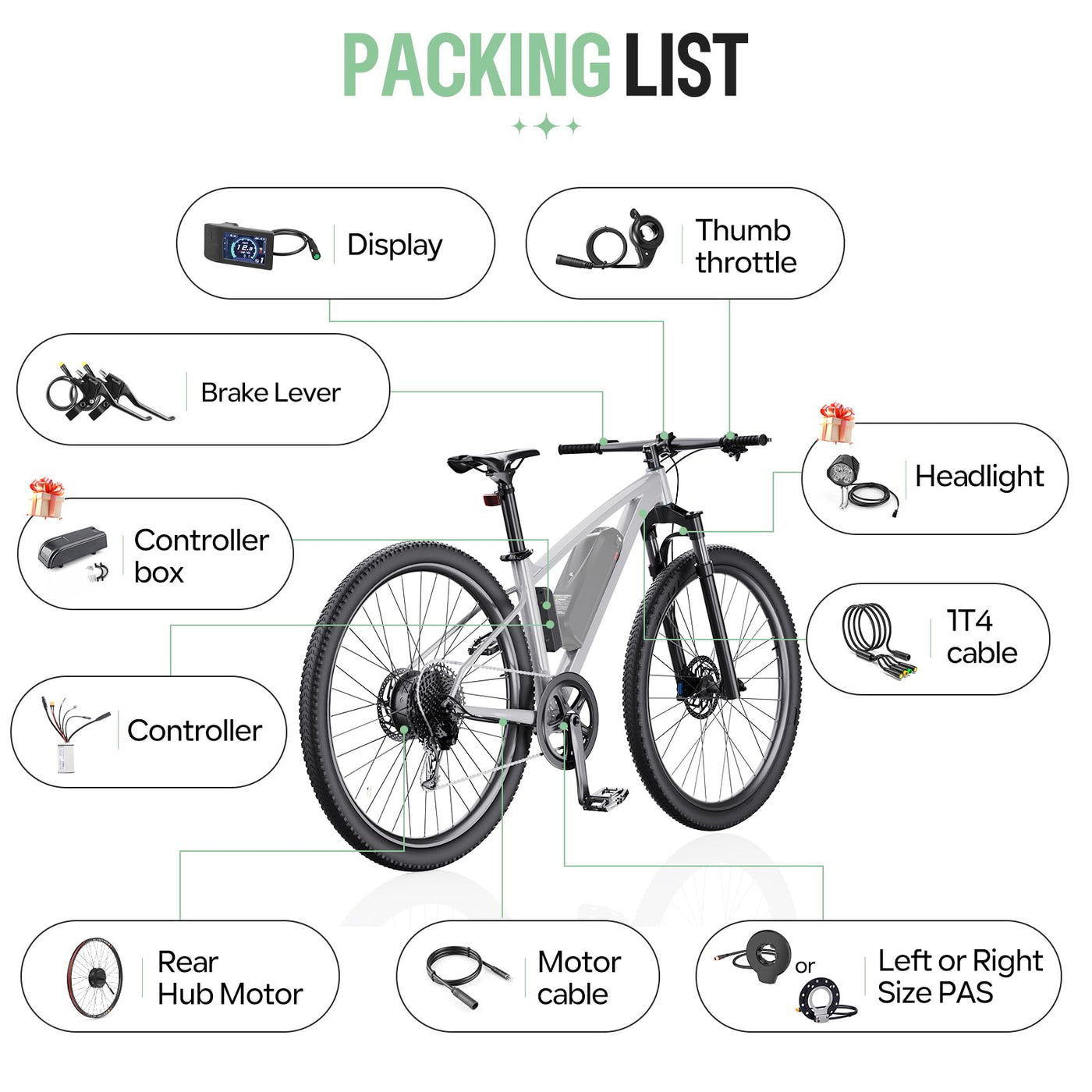 Varstrom 36V250W Ebike Umbausatz Bürstenloser Hinterradmotor für 26 Zoll Fahrrad mit Multifunktionellem 500C LCD Display, PAS Sensor, Regler- Elektrofahrräder Nabenmotor Kits