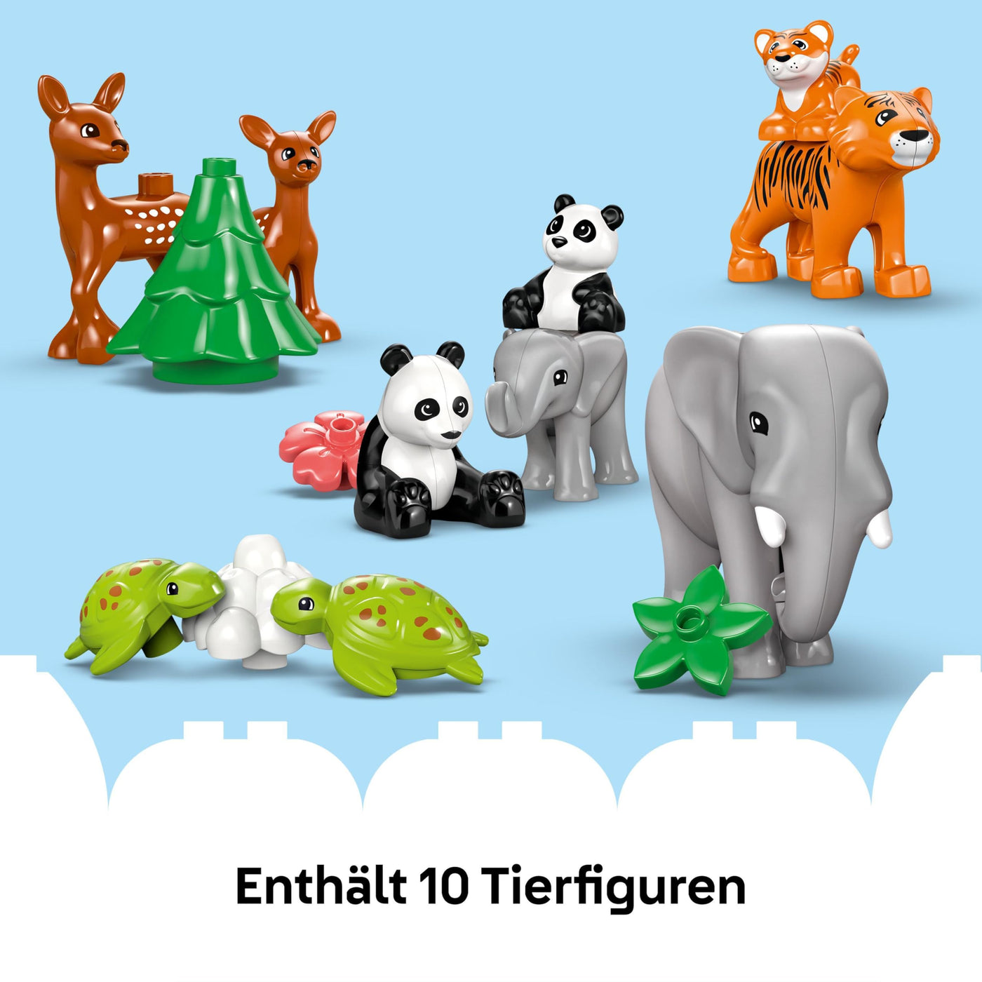 LEGO DUPLO Town Wildtier-Familien 3-in-1 Set - Lernspielzeug für Kleinkinder mit Tierfiguren - Montessori Spielzeug ab 2 Jahren mit Schildkröte, Tiger, Elefant, Hirsch & Panda Figuren - Geschenk 10446