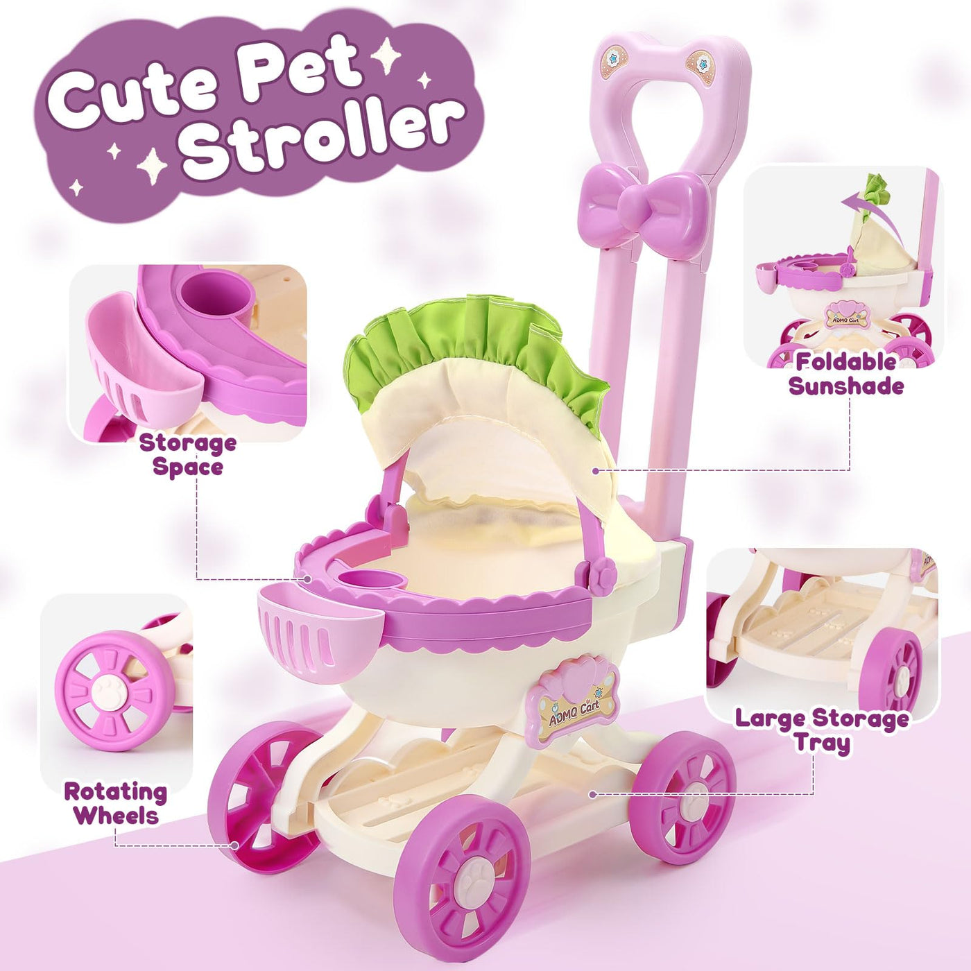 Tacobear Katzen Spielzeug Kinder 2 3 4 Jahre Kuscheltier Spielzeug Interaktives Haustier mit Elektronisch Plüsch Katze & Puppenwagen & Friseur Set Fütterung Zubehör Geschenke für Mädchen 3 4 5 6 Jahre