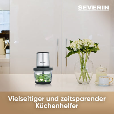 SEVERIN Universalzerkleinerer, Multizerkleinerer für grobes und feines Zerkleinern, geeignet für Crushed Ice, Käse, Nüsse und mehr, matt-schwarz/Edelstahl-gebürstet, KM 3867
