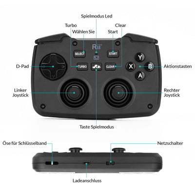 Rii Gaming Controller Wireless mit Tastatur mit Touchpad, 3-in-1-Funktionalität, 2,4GHz-Empfänger-Anschluss, Wiederaufladbare, Weiße Hintergrundbeleuchtung