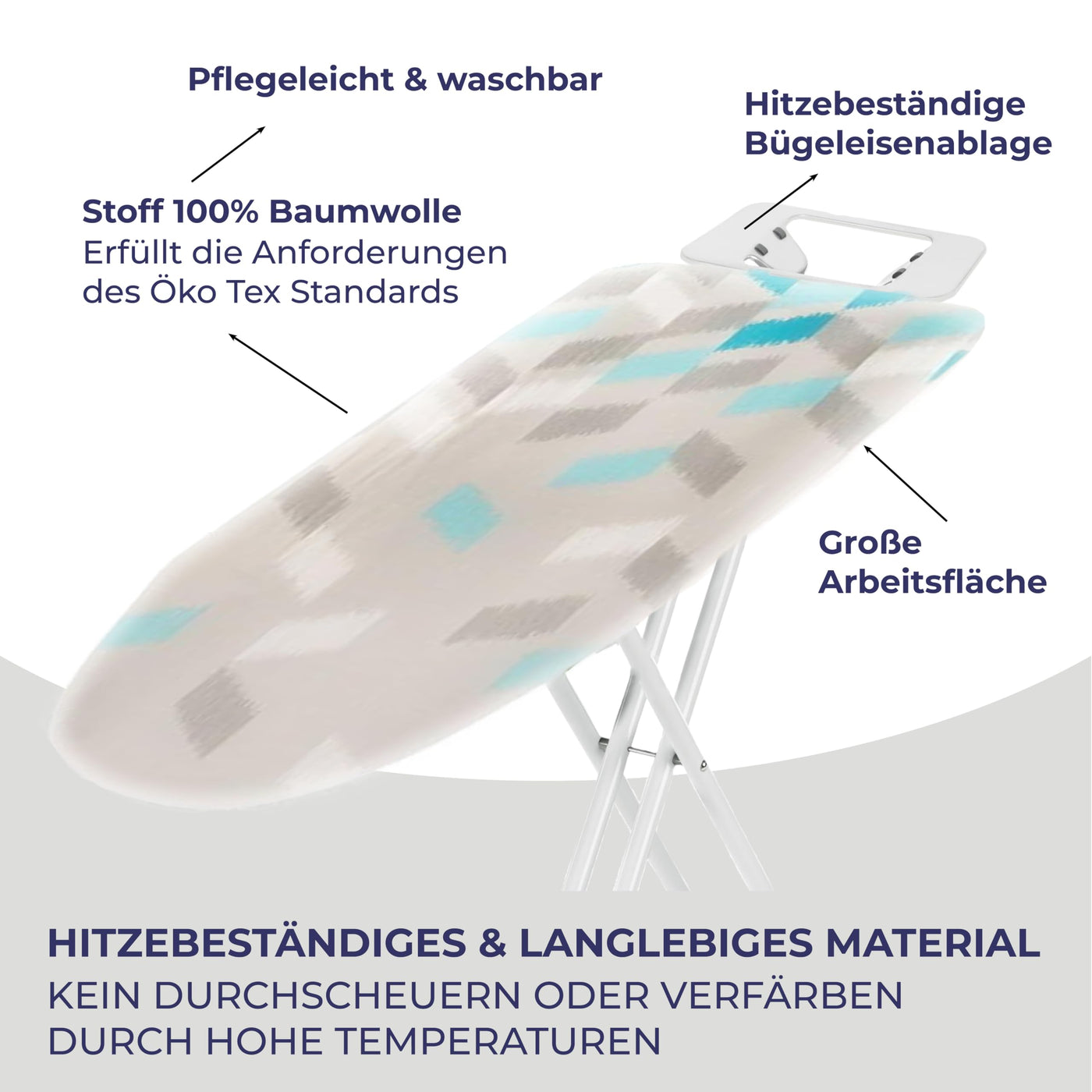 STAHLMANN ® Bügelbrett [114x34 Bügelfäche ] mit rutschfesten Füßen – robuster Bügeltisch – extra stabiles Bügelbrett [Made IN EU] – Tischbügelbrett