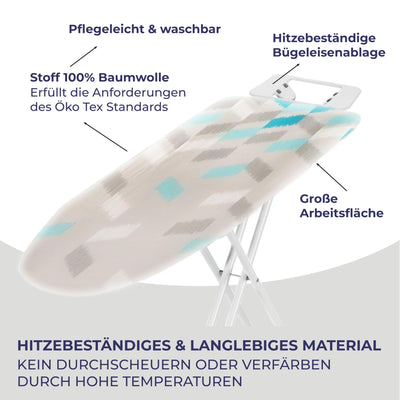 STAHLMANN ® Bügelbrett [114x34 Bügelfäche ] mit rutschfesten Füßen – robuster Bügeltisch – extra stabiles Bügelbrett [Made IN EU] – Tischbügelbrett