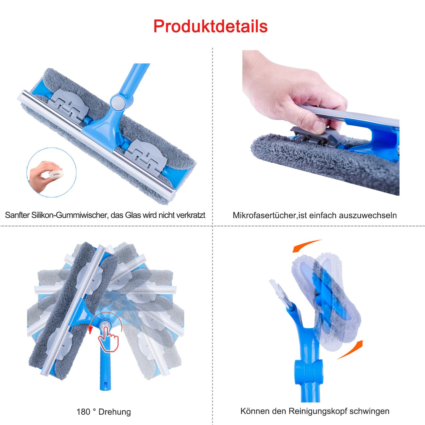 Mitclear 3,7m Teleskop Fensterwischer Abzieher Set, Langer Glas Fensterreiniger mit Verlängerungsstange und Gummilippe (31cm) für hohe Fenster im Innen- und Außenbereich