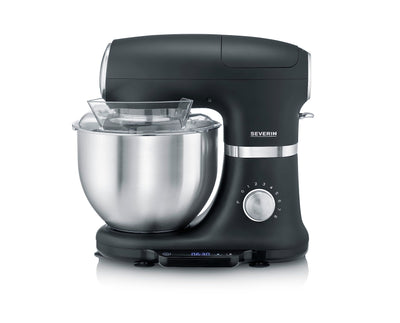 SEVERIN Küchenmaschine mit Waage, große Knetmaschine für bis zu 3 kg Kuchenteig, robuste Teigmaschine mit Knethaken, Flachrührer und Schneebesen, 1.000 W, schwarz, matt/Edelstahl, KM 3898, 3.8