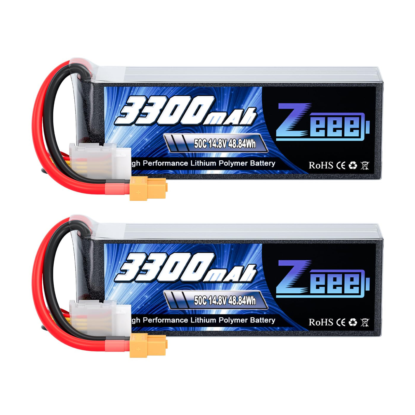 Zeee 4S Lipo Akku 14,8V 50C 3300mAh RC Batterie mit XT60 Stecker für RC Auto Truck Flugzeug Heilikopter Boot RC Hobby (2 Packungen)