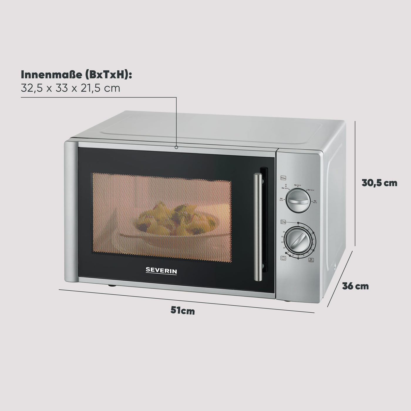SEVERIN Mikrowelle 28L (Extra groß), Mikrowellengerät zum Auftauen und Erhitzen, Mikrowelle mit Drehteller für gleichmäßige Wärmeverteilung, 900W, Silber, MW 7772