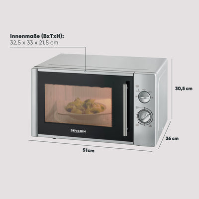 SEVERIN Mikrowelle 28L (Extra groß), Mikrowellengerät zum Auftauen und Erhitzen, Mikrowelle mit Drehteller für gleichmäßige Wärmeverteilung, 900W, Silber, MW 7772