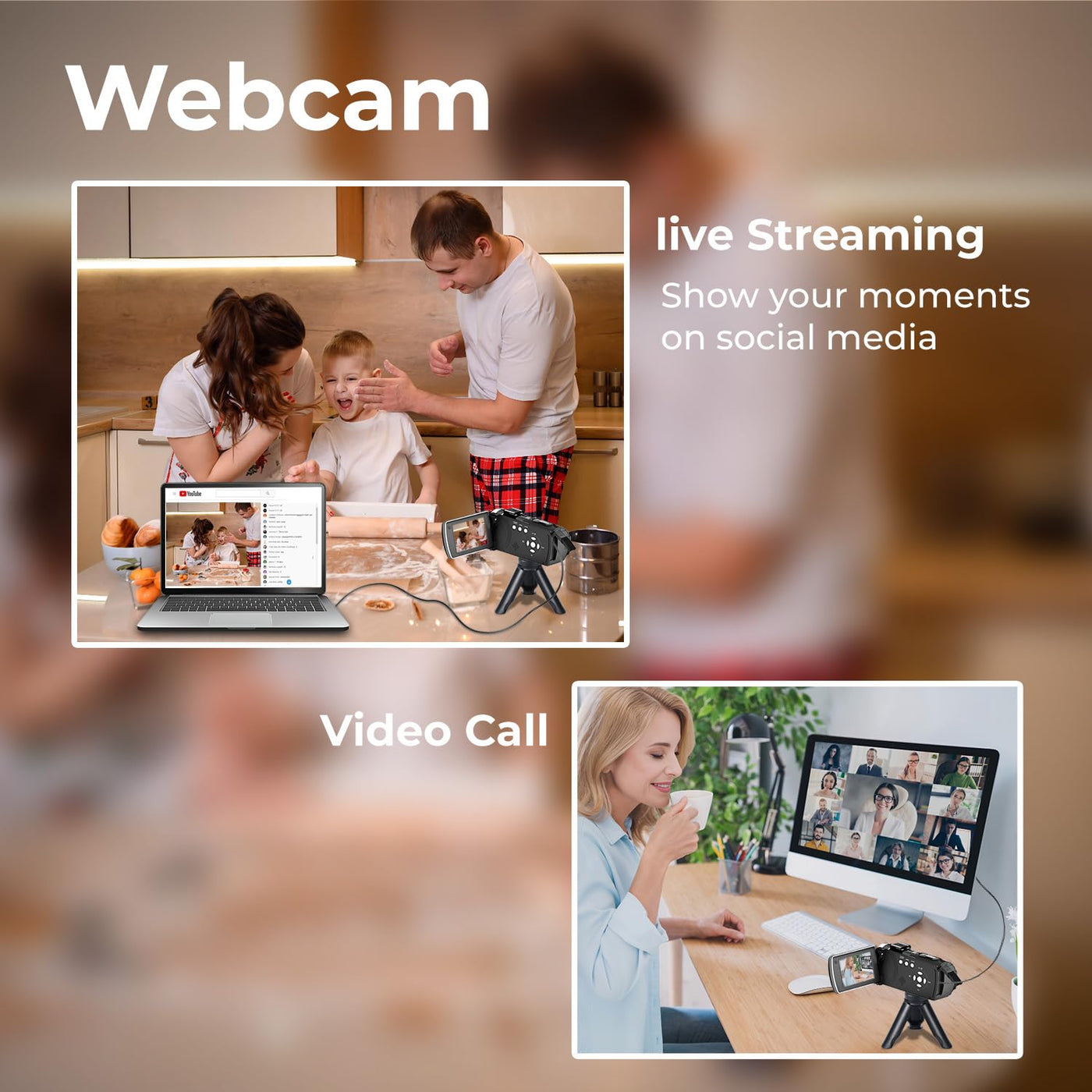 Videokamera 1080P, 48MP Camcorder 18X Digitalzoom Vlogging Camera für YouTube mit LED-Fülllicht, 3" 270° drehbarer Bildschirm Webcam Camcorder mit 32GB Karte & Akku