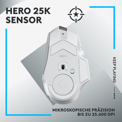 Logitech G502 X LIGHTSPEED Kabellose Gaming-Maus - Optische Maus mit optisch-mechanischen LIGHTFORCE Hybridschaltern, HERO 25K Gaming-Sensor, Kompatibel mit PC - macOS/Windows - Weiß