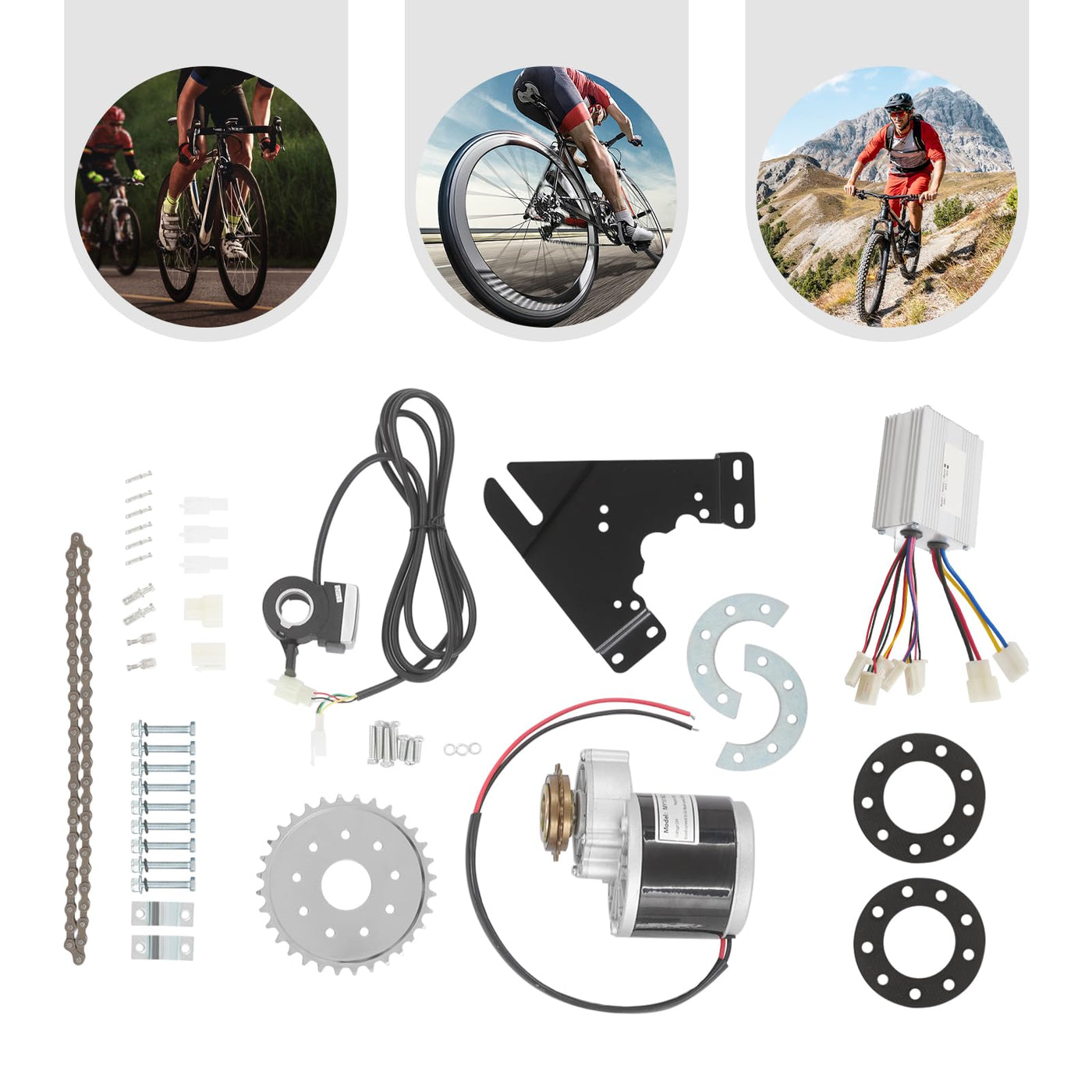 GramStudio Fahrrad Motor DIY Conversion Kit mit Daumengashebel, 350W 24V Umbausatz Kit, Für Fahrrad zum E-Bike Umbauen, IP54-Motor, Einstellbare Geschwindigkeit