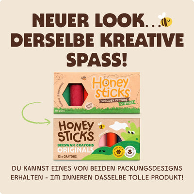 Honeysticks Wachsmalstifte (12er-Pack) - Ungiftige Babymalstifte aus Natürlichem Bienenwachs, Wachsmalstifte Ab 1 Jahr, Leicht zu Greifende Buntstifte Baby, Umweltschonend und Kleinkindfreundlich