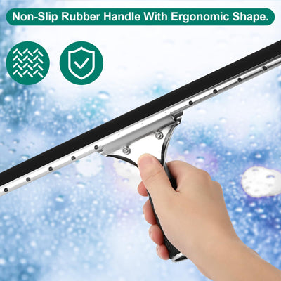 25cm Fensterabzieher Profi, Edelstahl Fensterwischer mit Gummilippe, Duschabzieher Schwarz für Dusche,Badezimmer,Spiegel,Glas-Reinigung,Fliesen, Fensterreinigung, Duschabzieher, Fensterreiniger