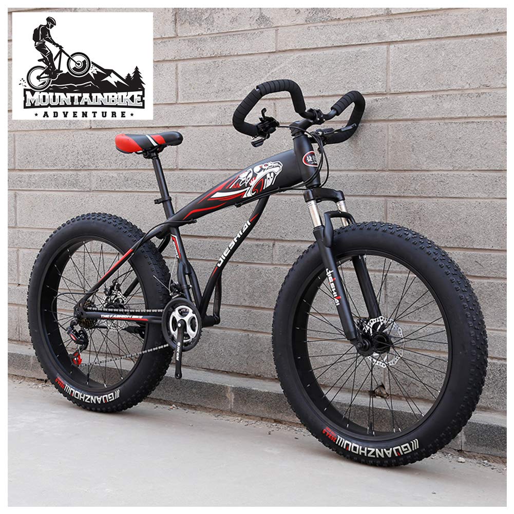 Wmmner Hardtail Fat Tire Mountainbike Für Erwachsene, Männer Frauen Mountainbike Mit Dual Disc Brake, High Carbon Steel Front Suspension All Terrain Mountain Bike, New Red, 26 Zoll 7 Speed/Schwarzer/2