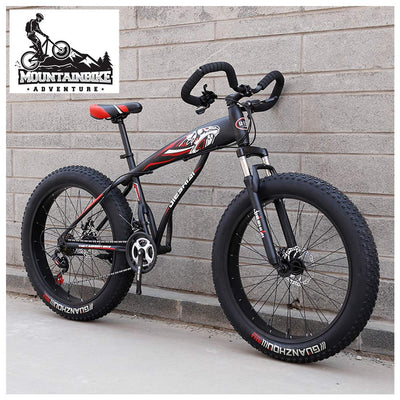 Wmmner Hardtail Fat Tire Mountainbike Für Erwachsene, Männer Frauen Mountainbike Mit Dual Disc Brake, High Carbon Steel Front Suspension All Terrain Mountain Bike, New Red, 26 Zoll 7 Speed/Schwarzer/2