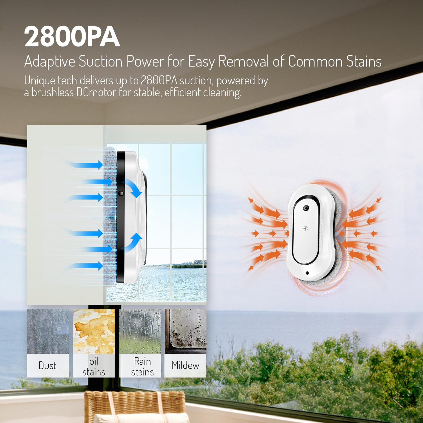 jnerkert Fensterputzroboter mit doppeltem Wasserspray, Dual Side Spray Fensterreinigungsroboter mit 70ml ml Dual Tank, Intelligenter Fenstersauger für Innen/Außen Hochhausfenster