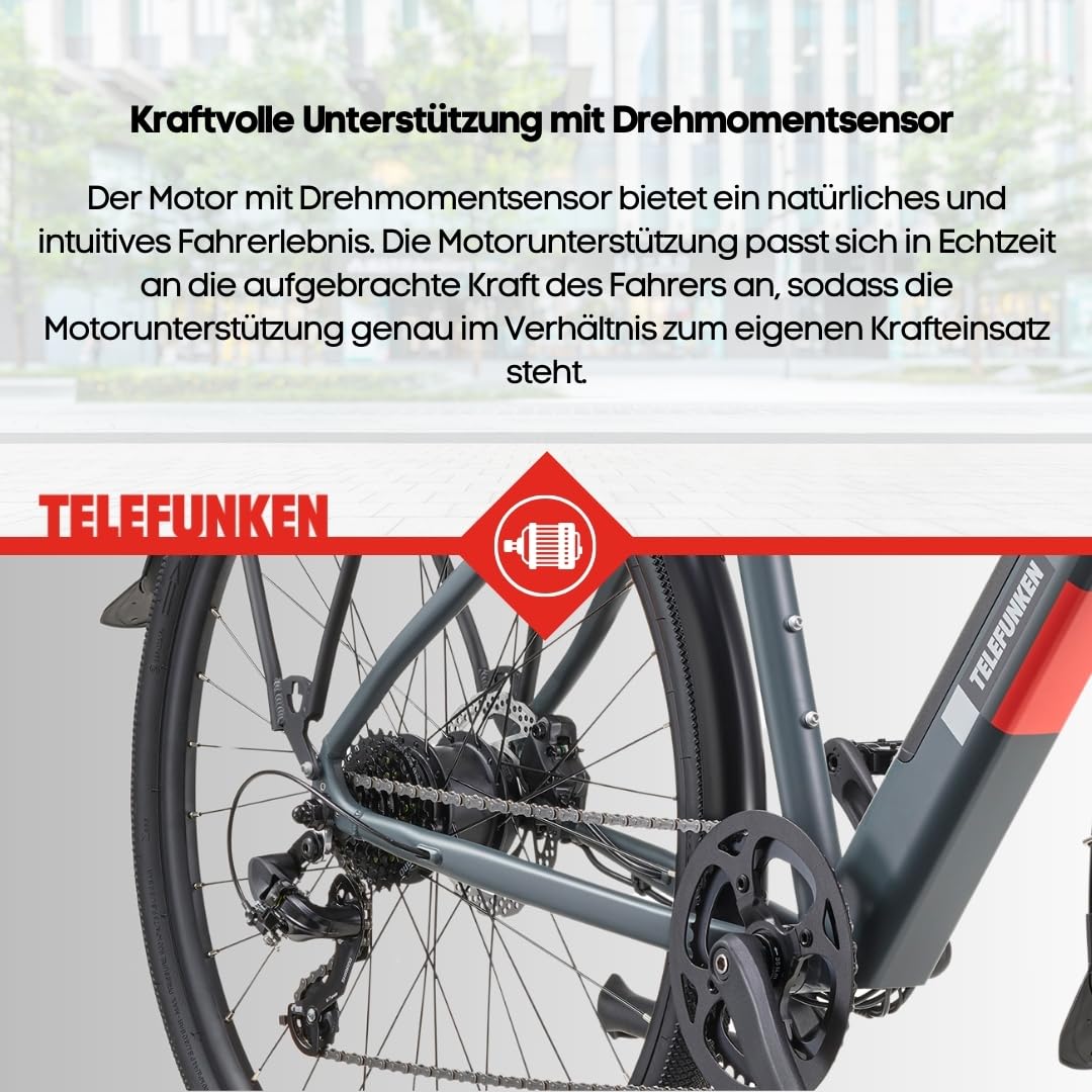 TELEFUNKEN E-Bike Herren 28 Zoll, Elektrofahrrad Hinterradmotor, 7-Gang Kettenschaltung, Hydr. Scheibenbremsen - Pedelec Urban-Bike, UH210