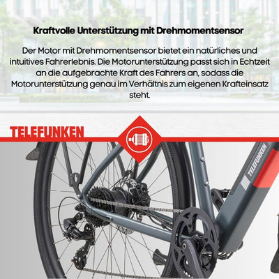 TELEFUNKEN E-Bike Herren 28 Zoll, Elektrofahrrad Hinterradmotor, 7-Gang Kettenschaltung, Hydr. Scheibenbremsen - Pedelec Urban-Bike, UH210